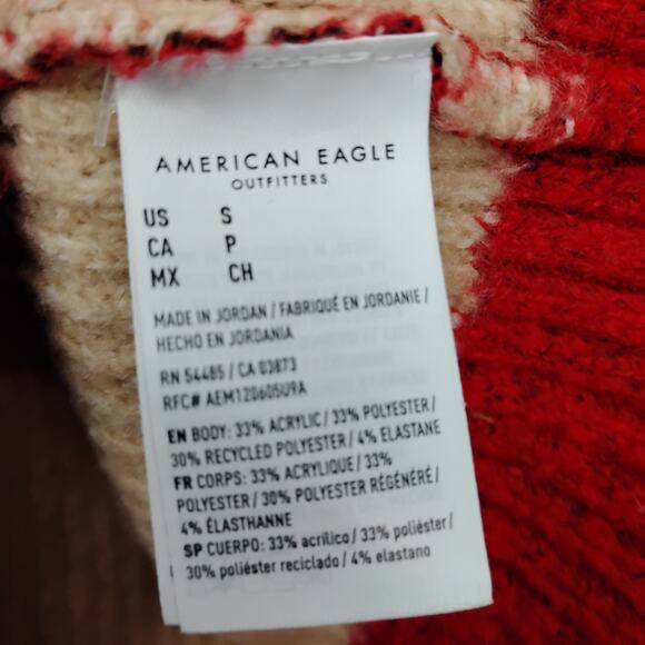 American Eagle Rugby Button Down Sweater Red and Beige Striped V Neck - Picture 8 of 9